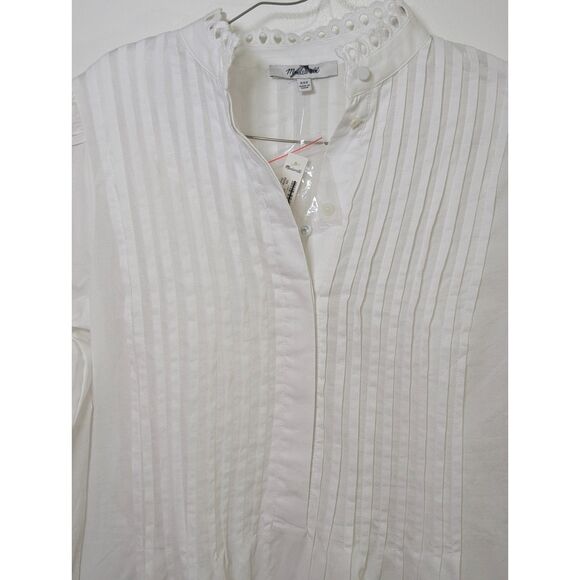 Madewell Pintuck Eyelet Mini Dress XXS White Long Sleeve Cottagecore NU568 NWT - Picture 9 of 15